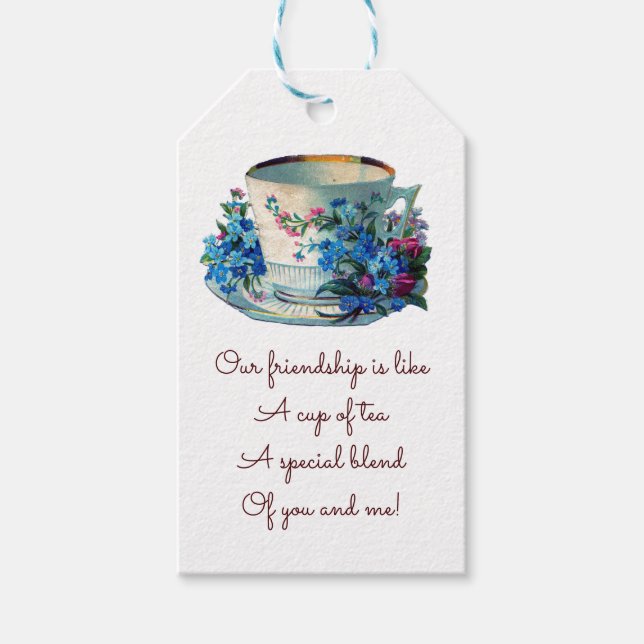 Étiquettes-cadeau Fleurs et Coupe modifiables avec Pouch à Thé en Or (Devant)