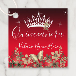 Étiquettes Cadeau Fleurs et papillon princesse Quinceanera rouge