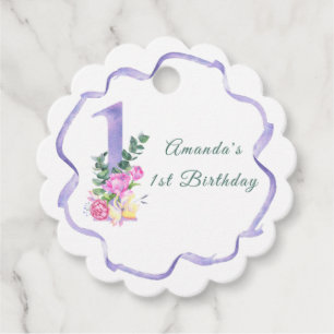 Étiquettes Cadeau Fleurs et ruban Fête du premier anniversaire