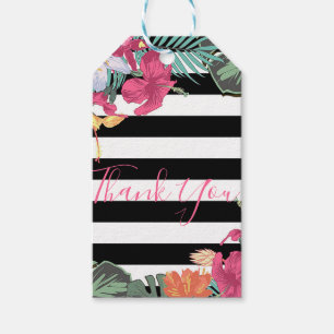 Étiquettes-cadeau Fleurs Floral Tropical Feuilles Rayures Noir Blanc