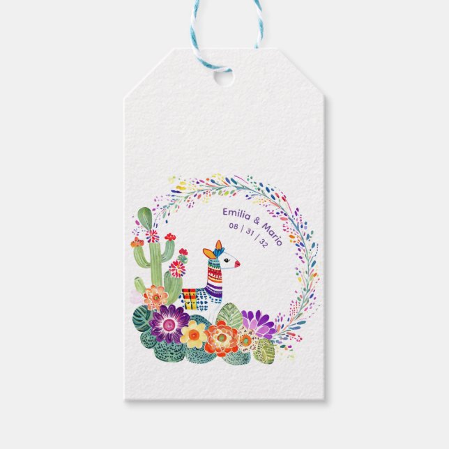 Étiquettes-cadeau Fleurs Folkart Cactus FIESTA personnalisées (Devant)