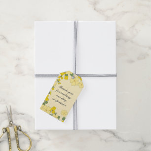 Étiquettes-cadeau Fleurs jaunes et bandes Message personnalisé