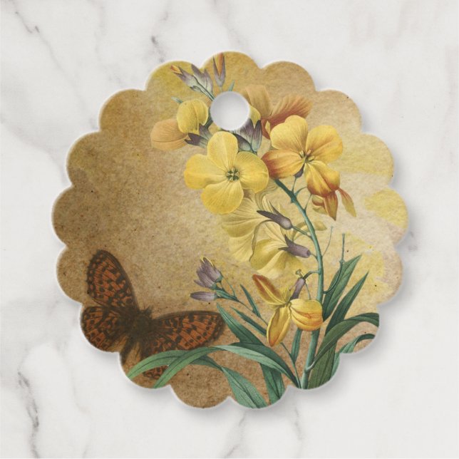 Étiquettes Cadeau Fleurs Jaunes Rétro Rustique (Devant)