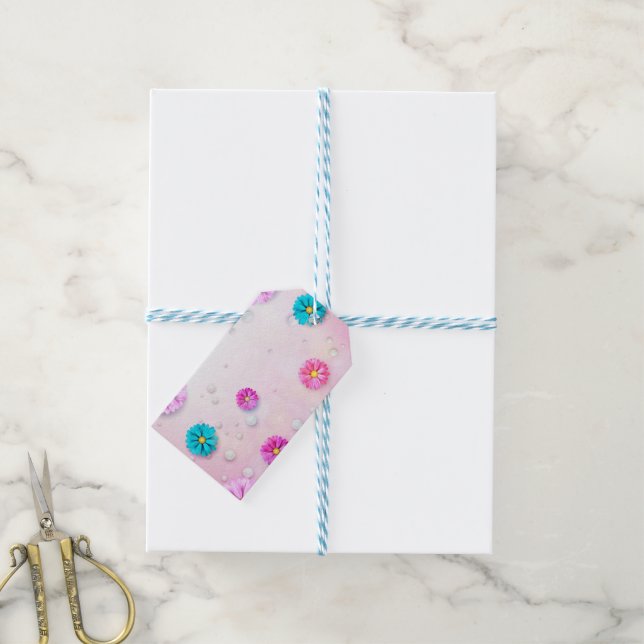 Étiquettes-cadeau Fleurs Motif 7 (Avec de laficelle)