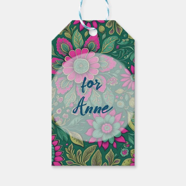 Étiquettes-cadeau Fleurs personnalisées Mandala Blossoms vert rose (Devant)