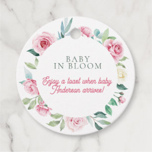 Étiquettes Cadeau Fleurs printanières Baby shower fille Cercle rose