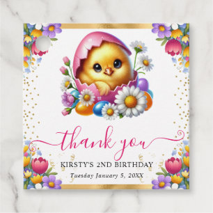 Étiquettes Cadeau Fleurs printanières de Pâques poussin à l'aquarell