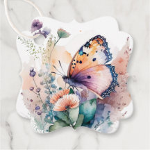 Fleurs romantiques papillon merci pour les étiquet