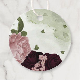 Étiquettes Cadeau fleurs rose et cabernet verdure