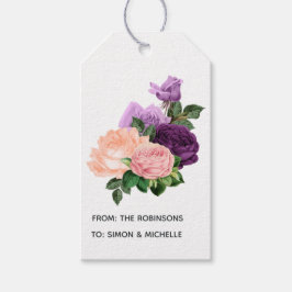 Étiquettes-cadeau Fleurs rose pêche et lavande violet