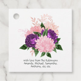 Étiquettes Cadeau Fleurs rose pêche et lavande violet