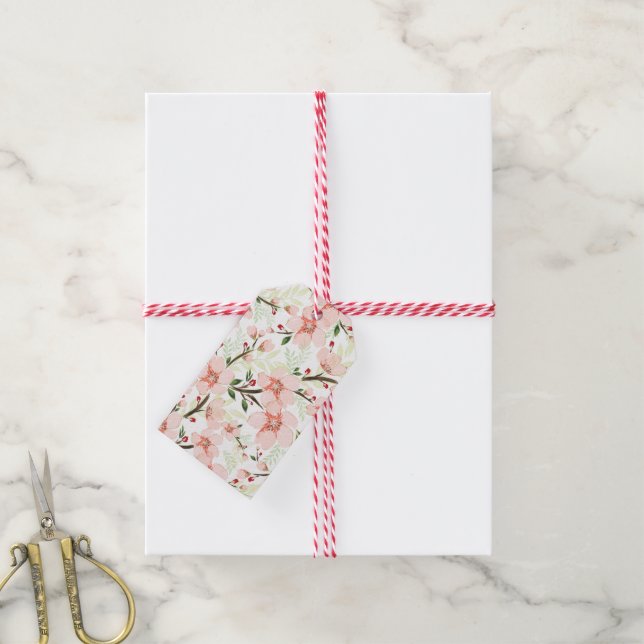 Étiquettes-cadeau Fleurs roses (Avec de la ficelle)