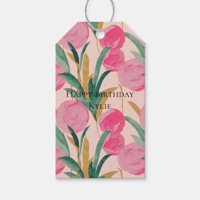 Étiquettes-cadeau Fleurs roses (Devant)