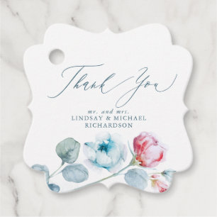 Étiquettes Cadeau Fleurs Roses Bleu Poussiéreux Élégant Mariage Reme