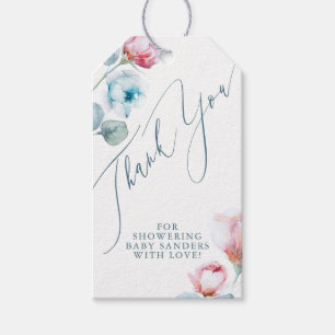 Étiquettes-cadeau Fleurs Roses Bleues Douces Élégant Cadeau Merci