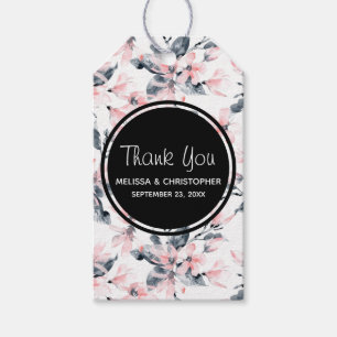 Étiquettes-cadeau Fleurs roses et grises, motif aquarelle, remerciem