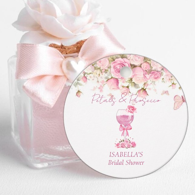 Étiquettes Cadeau Fleurs roses et Prosecco pour l'enterrement de vie (Créateur téléchargé)