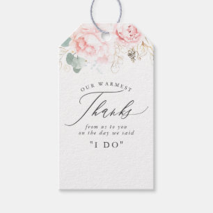 Étiquettes-cadeau Fleurs roses et verdure or Mariage élégant