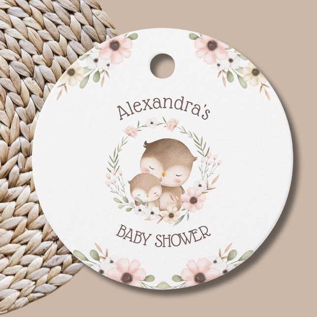 Étiquettes Cadeau Fleurs roses mignonnes Chouette bébé fille Douche  (Créateur téléchargé)