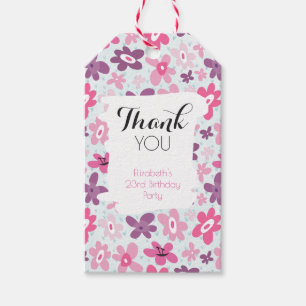 Étiquettes-cadeau Fleurs roses mignonnes Merci Motif Whimsical