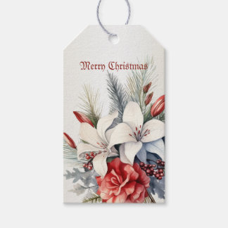 Étiquettes-cadeau Fleurs Rouges Blanches de Noël Élégantes