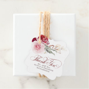 Étiquettes Cadeau Fleurs rouges de Bourgogne Élégant Bohème Merci