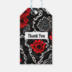 Étiquettes-cadeau Fleurs rouges et dentelle noire Motif sans couture