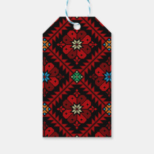 Étiquettes-cadeau Fleurs rouges Palestine Broderie tatreez Motif