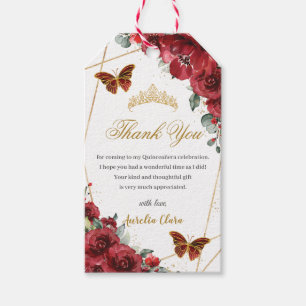 Étiquettes-cadeau Fleurs rouges Quinceanera Florale Papillons Quince