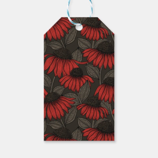 Étiquettes-cadeau Fleurs rouges sur marron (Devant)