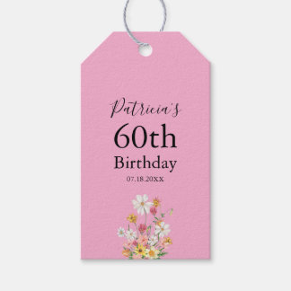 Étiquettes-cadeau Fleurs sauvages 60e anniversaire rose