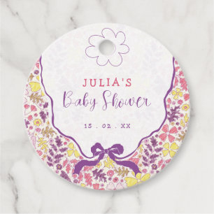 Étiquettes Cadeau Fleurs sauvages à nœud rose violet Baby Shower