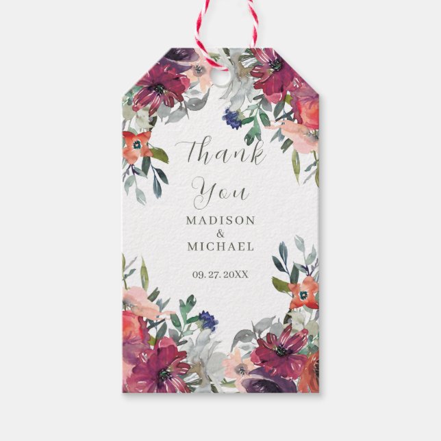 Étiquettes-cadeau Fleurs sauvages aquarelle Elegant Mariage de autom (Devant)