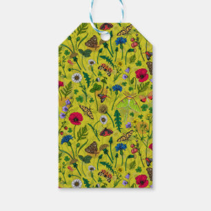 Étiquettes-cadeau Fleurs sauvages et papillons de nuit en vert