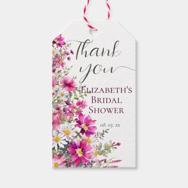 Étiquettes-cadeau Fleurs sauvages rose vif Floral Boho Shower de mar (Devant)
