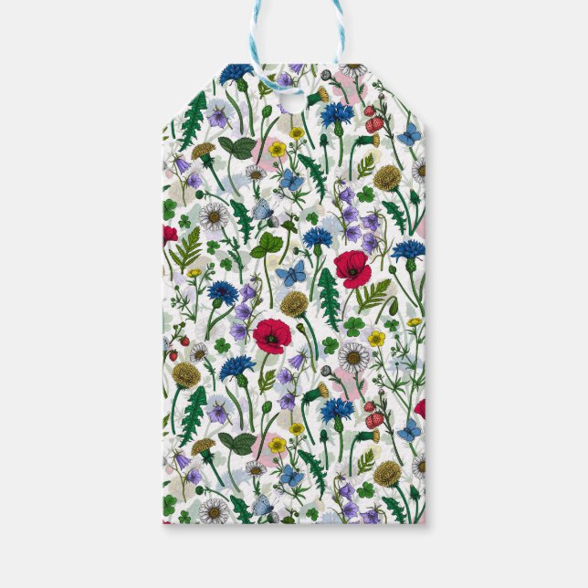 Étiquettes-cadeau Fleurs sauvages sur blanc cassé (Devant)