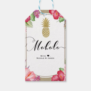 Étiquettes-cadeau Fleurs tropicales Ananas doré Chic MAHALO ALOHA