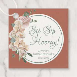 Étiquettes Cadeau Fleurs tropicales aquarelle Sip Sip Hourra