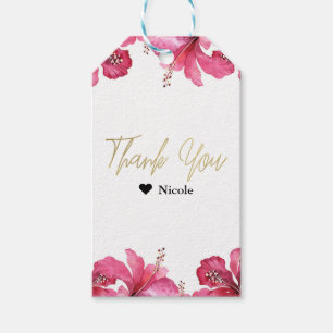 Étiquettes-cadeau Fleurs tropicales d'hibiscus rose Faveur de fête b