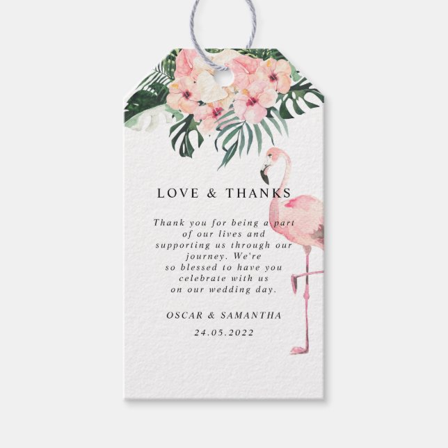 Étiquettes-cadeau Fleurs tropicales et beauté Flamant rose rose (Devant)
