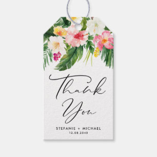 Étiquettes-cadeau Fleurs tropicales et Merci Mariage verdoyant