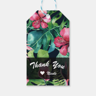 Étiquettes-cadeau Fleurs tropicales Hibiscus et feuilles de palmier 