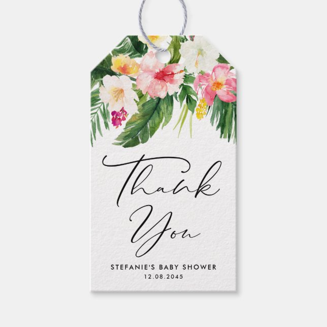 Étiquettes-cadeau Fleurs tropicales Merci de Baby shower vert (Devant)
