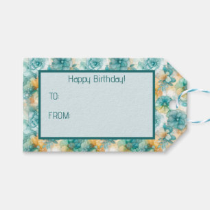 Étiquettes-cadeau Fleurs turquoises et jaunes Illustration de l'encr