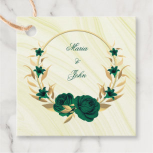 Étiquettes Cadeau fleurs vert émeraude or marbre feuille