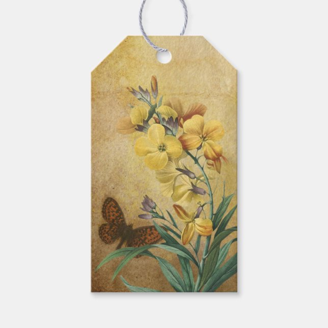 Étiquettes-cadeau Fleurs Vintage & Papillon (Devant)