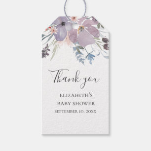Étiquettes-cadeau Fleurs violettes. Baby shower floral merci