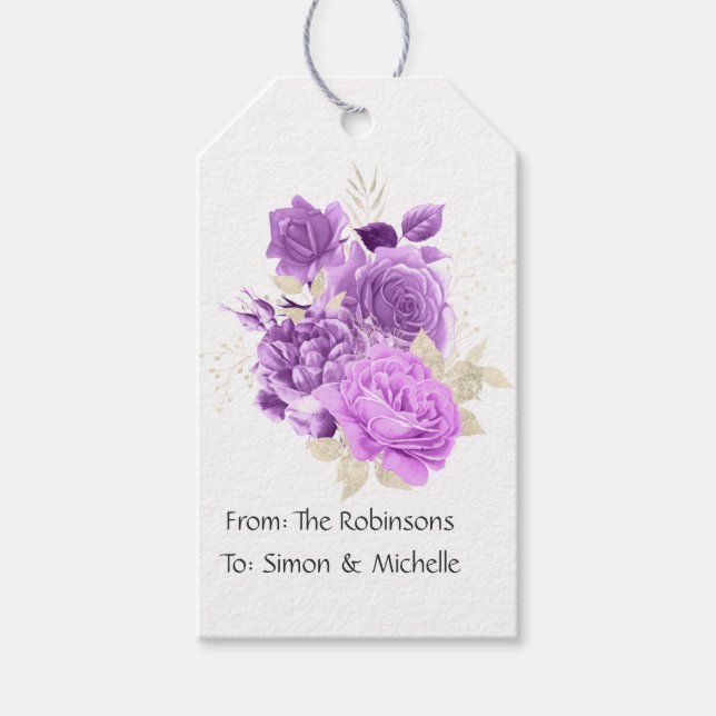 Étiquettes-cadeau Fleurs violettes et ivoire (Devant)