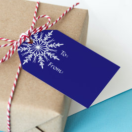 Étiquettes-cadeau Flocon de neige blanc pour Noël bleu