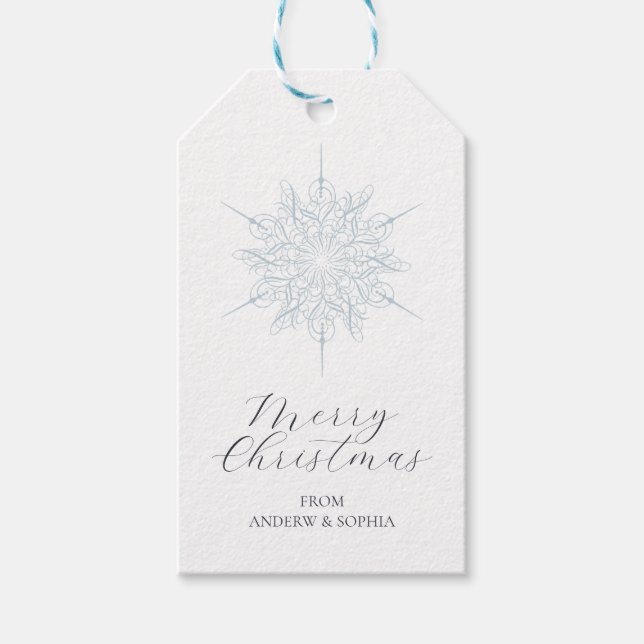 Étiquettes-cadeau Flocon de neige bleu glace Joyeux Noms de Noël (Devant)